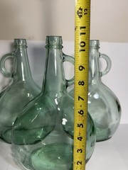 Lot of 3 Vintage Light Green Glass Jugs Half Gallon Wine Demijohn Handle 11.5&Prime;