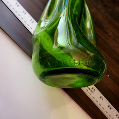 RARE VTG 1960s GREEN STRETCH MELTED 1/2 Gallon GLASS WINE BOTTLES VASES 18&Prime;
