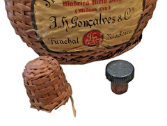 Vintage Old Madeira Wine Meio Seco Wicker Wrapped Empty Bottle Portugal