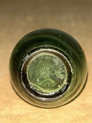 Antique Unbranded 3” Sea Moss Green Torpedo Hand Blown Glass Bottle