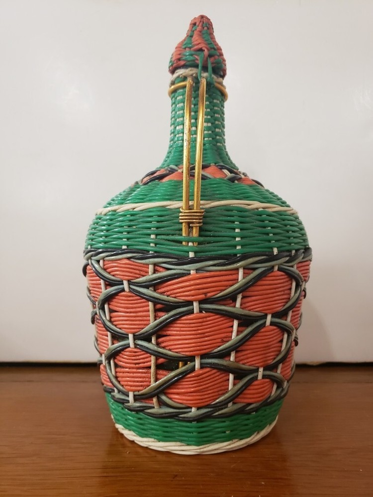 Vintage Viresa Plastic Woven Wine Bottle Decanter With Handle