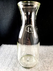 Embossed Since 1852 Glass 7” Wine Bottle Carafe Paul Masson w/Rectangle Lug