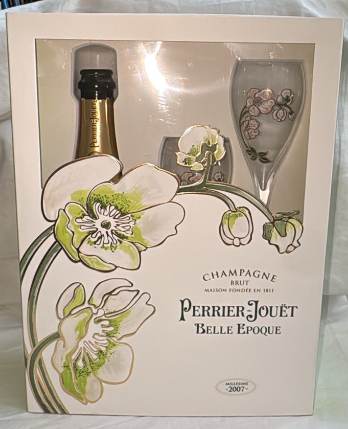 PERRIER-JOUET BELLE EPOQUE CHAMPAGNE GIFT BOX Empty Bottle 2 Flutes 2007