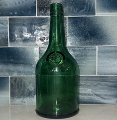 Antq CROFT Port Wine Bottle Embossed Nautical Ship Emerald Green Glass c.1900
