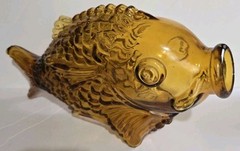 Lg Vintage Amber Glass Italian Fish Wine Decanter Bottle 15&Prime;