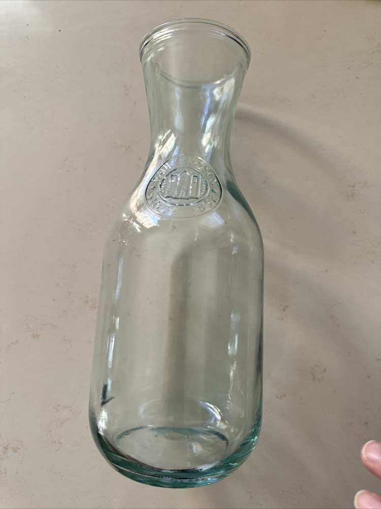 Vintage Paul Masson Clear Glass Wine Carafe Since 1852 Decanter Pitcher Milk Jug