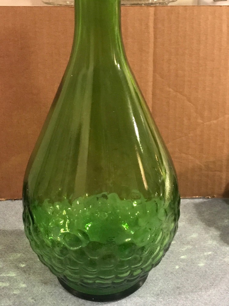 Vintage Embossed Grapes Green Glass Half Gallon Wine Bottle ~ EMPTY
