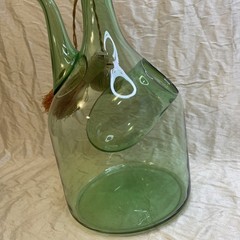 Vintage Italian Hand Blown Green Glass Wine Decanter Jug Bottle 13”tall, LAMP!