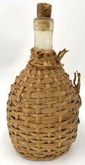 Vintage Wicker Wrapped Clear Glass Quinta Lisbon Wine Bottle Portugal Empty.