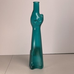 Moselland Riesling “Happy Cat” Frosted Green Figural Glass Empty Bottle