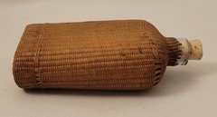 Vintage Finely Woven Wicker Wrapped Glass Flask with Cork
