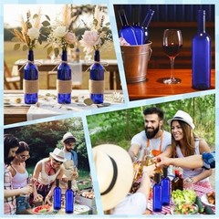 Empty 750ml Blue Wine Bottles with Screw Cap & Seal Rope – 6 Pack for Weddings,