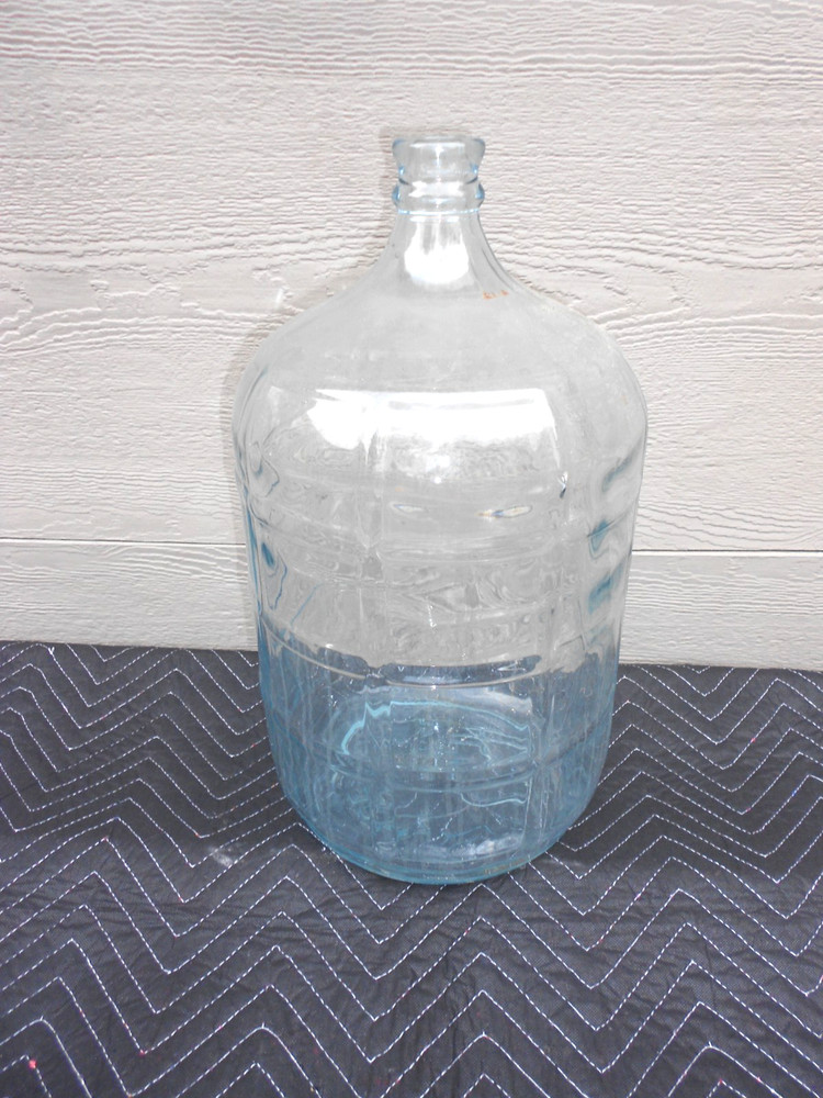 VINTAGE EMBOSSED HEAVY BLUE GLASS 5 GALLON WINE -WATER BOTTLE 19 x 10 in -XX 8 B