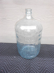 VINTAGE EMBOSSED HEAVY BLUE GLASS 5 GALLON WINE -WATER BOTTLE 19 x 10 in -XX 8 B