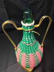 MCM Viresa Plastic Woven Wicker Wine Bottle Jug with Double Handle Empty