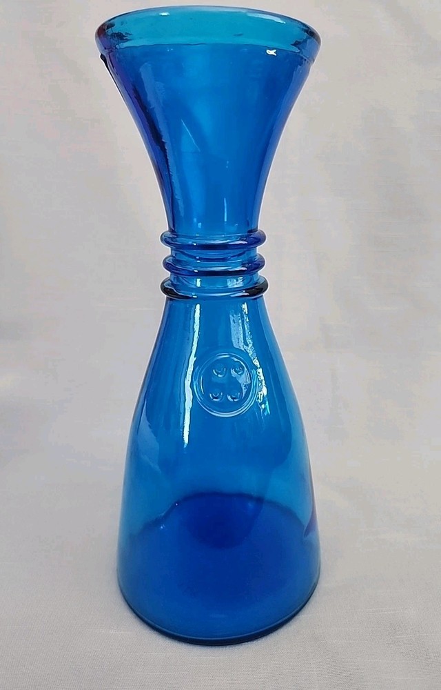 Vintage Cobalt Blue Glass Decanter Wine Bottle Vase Carafe 10.5&Prime; T Made in Italy