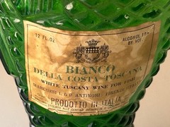 2 ANTINORI Green Glass Fish Decanters 1965 10.5&Prime; & 8&Prime; BIANCO White Wine Ital