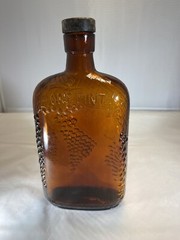 Antique 1930’s? Amber/Brown Embossed Grape Pint Wine Bottle