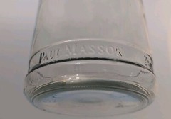 2 Vintage 1L Glass Carafes- Paul Masson & Fleur De Lis Stamp W/Rope Bottom