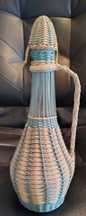 Vintage Spanish Plastic Woven Wicker Decanter Glass Bottle 60-70s – Teal-Ivory