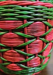 Vintage Green Viresa Glass Bottle Wrapped In Colorful Plastic Wicker 9.5” Tall