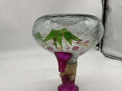 Hand Blown Hand Painted Wine Bottle Signed G.O. Swirl Ribbing