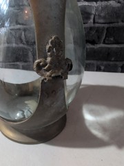 Vintage India Brass Italia Glass Bottle Wine Rum Liquor Decanter Bar Decor O7
