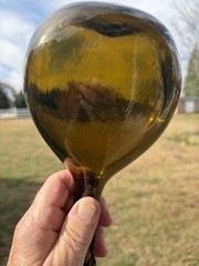 Antique WINE Vino Amber Glass Hand Blown Bottle= APPLIED TOP = Pontil on Bottom