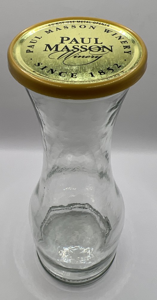 Vintage Paul Masson Glass Wine Water Carafe, Embossed Bottom Letters, 10.5&Prime; Tall