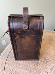 Antique Double Bottle Wine Caddy Wood And Leather W/ Buckle