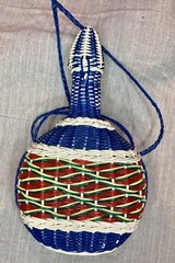 Boho Mid Century Woven Scoubidou Wicker Wrapped Viresa Wine Bottle – vintage
