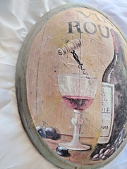 A Pair Of Vtg. Oval Convex Wine Bottle Grapes Wine Glass LG. 15&Prime;X10.5&Prime; Wood.
