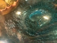 Blue Demijohn Studio Blown Glass Large bottle Crackled Bottom Polished Pontil