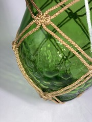 Macrame Wrapped Glass Wine Bottle Green Grapes Textured Gorgeous Half Gallon