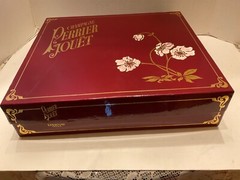 Perrier Jouet Champagne 1985 Empty Bottle Box Set w/2 Hand Painted Glass Flutes