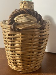 Vintage V. Levante Spanish wicker covered green glass demijohn bottle See Pics