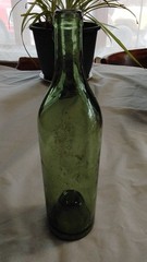 Green Glass Wine Bottle Quart Collectible Decorative Display Piece