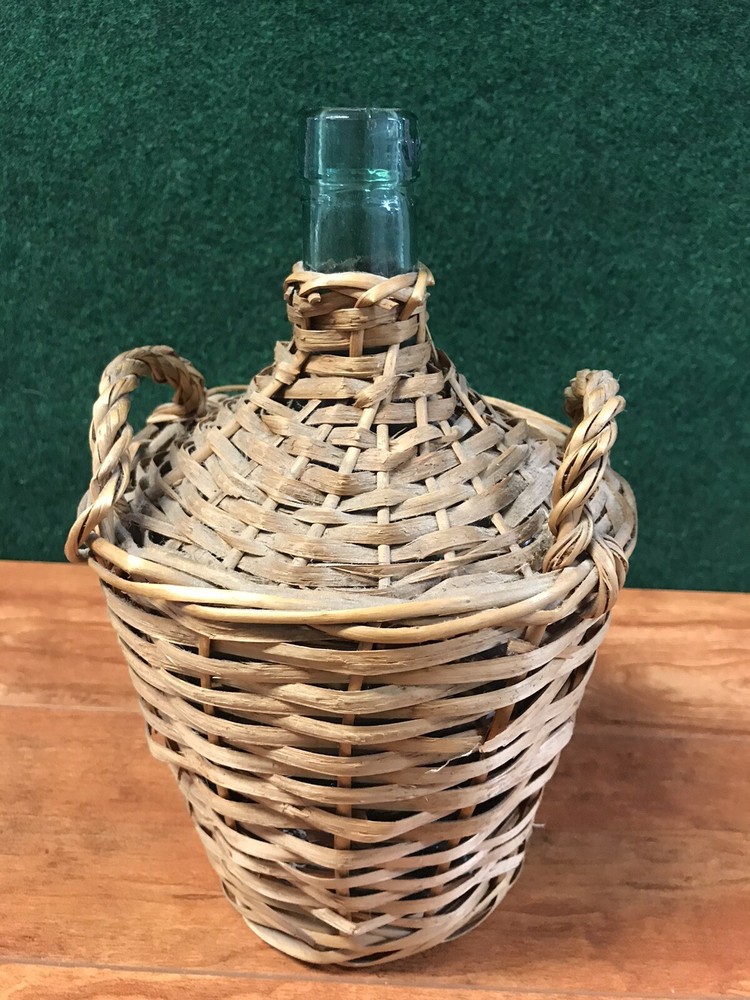 French Antique Demijohn Wine Bottle Green Glass