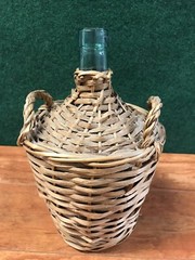 French Antique Demijohn Wine Bottle Green Glass
