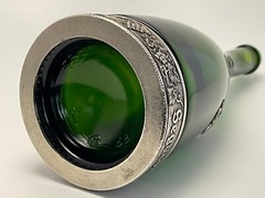 Vintage Segura Viudas Empty Green Empty Wine Bottle Pewter Vines Grapes & Base.
