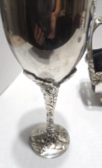 Vtg GodInger Silver Wine bottle Holder/Extender Two Matching Goblets