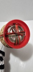 TIPO Glass Wine Bottle Wicker Straw Raffia W/red Plastic Base