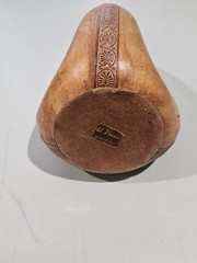 Vintage Made in Italy Leather Wrapped Decanter with Green Bottle Inside