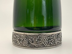 Vintage Segura Viudas Empty Green Empty Wine Bottle Pewter Vines Grapes & Base.