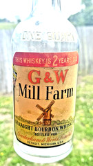 RARE ANTIQUE ORIGINAL  » G $ W MILL FARM  » WHISKEY PAPER LABEL BOTTLE!!