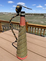 1950’s Viresa Plastic Scoubidou Woven Plastic Wicker Wine Bottle Made In Spain