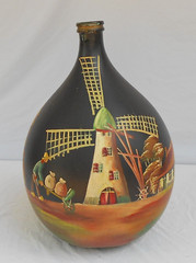 Demijohn French XX Large wine 30 L .Bottle Custom painted windmill on it 1960&rsquo;s