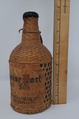 Vintage Portugal Wine Bottle Wicker Wrapped Empty Glass Bottle BIN27