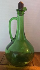 Vintage Boho Green Glass Wine Bottle,Jug,Decanter, Wine World 1978 12&Prime;