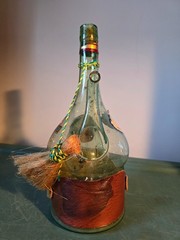 Vtg RARE Chanti Spada Wine Bottle Decanter Wicker Blown Green Glass Ice Chamber